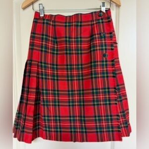 Vtg made in Canada Pure Wool Pleated Red Plaid Kilt Style Skirt School Girl